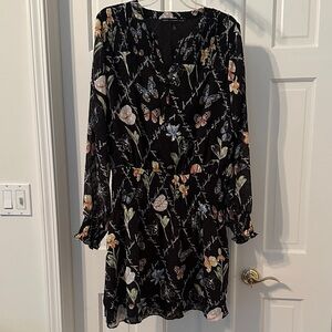 White House Black Market Black Floral Long Sleeve Dress